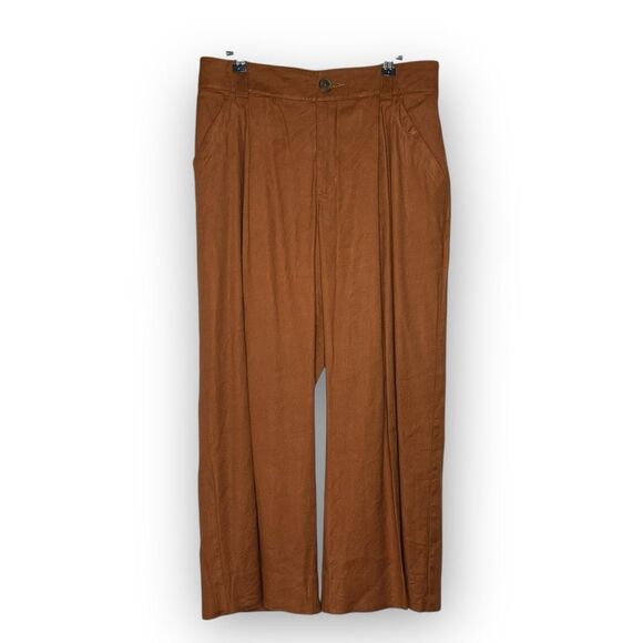 Cabi #6478 Cruise Crop Sienna Brown Linen Blend Pants Coastal Beach Women Medium - Picture 2 of 11